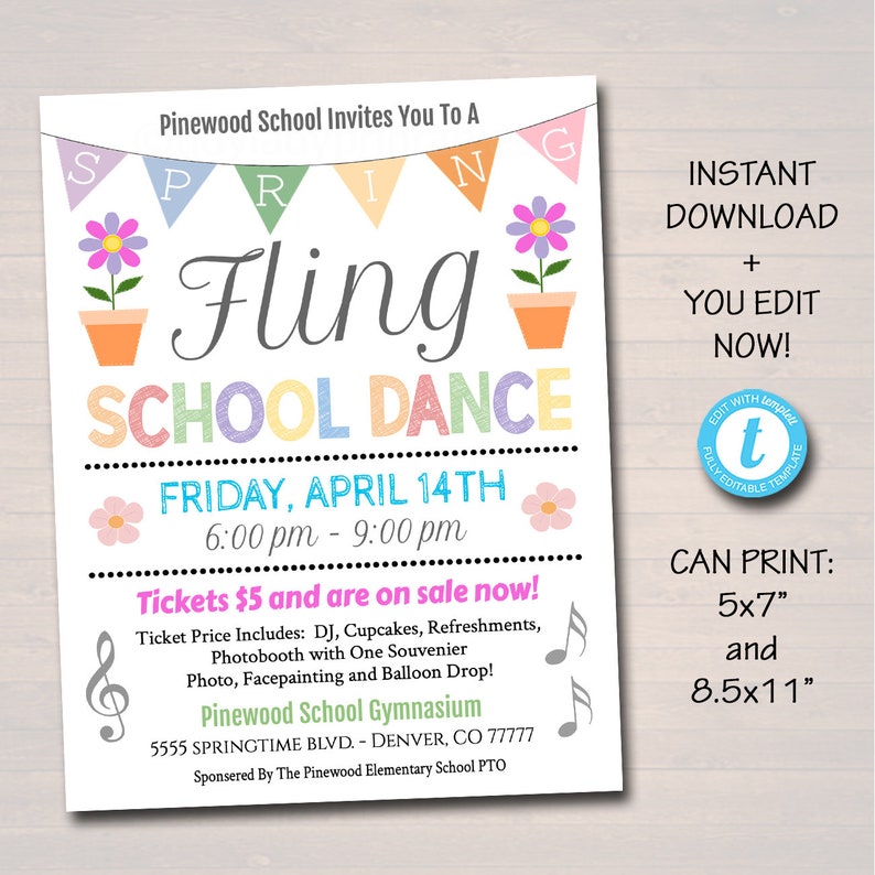 EDITABLE Spring Fling School Dance Set Invitation Flyer Etsy