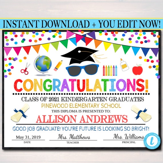 Graduation Diploma Printable Ceremony Certificate, Any Grade Kindergarten Preschool, Future is so Bright Gotta Wear Shades EDITABLE TEMPLATE Il_570xn