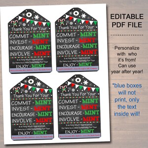 Christmas Mint Tags, Thank You Tags, Volunteer Labels, Printable ...