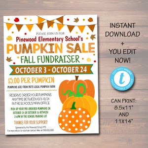 EDITABLE Fall Pumpkin Sale Fundraiser Flyer/Poster Printable Invitation, Community Halloween Event, Church School Pto Pta Fall Harvest Party