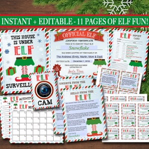 Puede incluir: Kit de actividades imprimible Elf on the Shelf con 11 páginas. El kit incluye una tarjeta de informe, un certificado de adopción, un calendario de actividades, chistes de duendes y notas de duendes. El kit presenta un duende verde con un gorro rojo y una barba blanca.