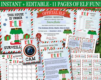 Elf Activity Kit Christmas Printables, Elf Adoption ,Goodbye Elf Letters, Elf Jokes, Elf Report Card, Notes from the Elf, INSTANT DOWNLOAD