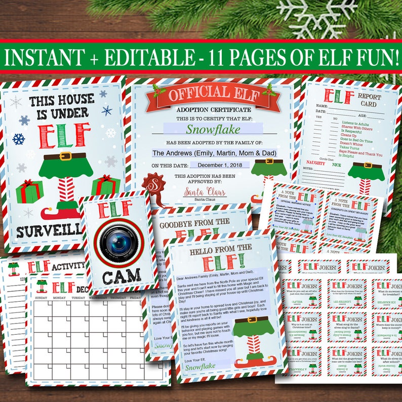 Elf Activity Kit Christmas Printables, Elf Adoption ,Goodbye Elf Letters, Elf Jokes, Elf Report Card, Notes from the Elf, INSTANT DOWNLOAD 