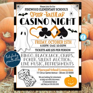 Flyer Halloween Casino Night, Spooktacular School Pto Pta Event Uitnodiging feest, Fall Church Community Games Poker, BEWERKBARE SJABLOON