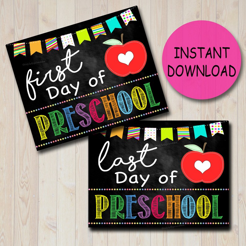 Back to School Photo Prop, First/Last Day of School Chalkboard Milestone Signs, PRESCHOOL, 1st Day of School Printable, INSTANT DOWNLOAD image 1