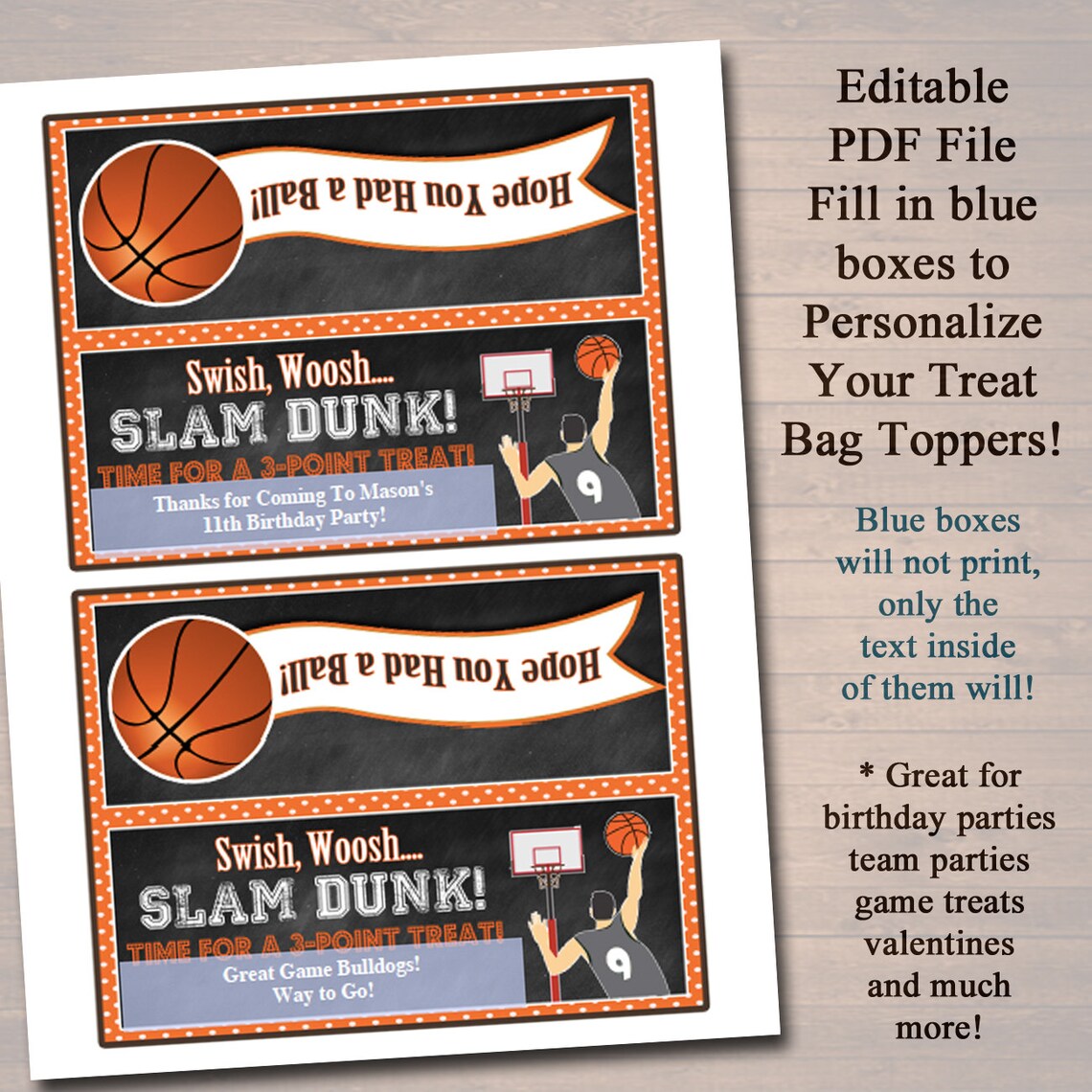 EDITABLE Basketball Treat Bag Toppers INSTANT DOWNLOAD Etsy
