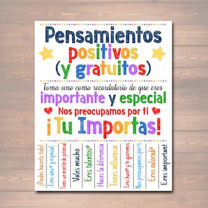 Spanish Positive Thoughts Tear-Off Flyer: Counselor Office Decor (Digital Download) image 1