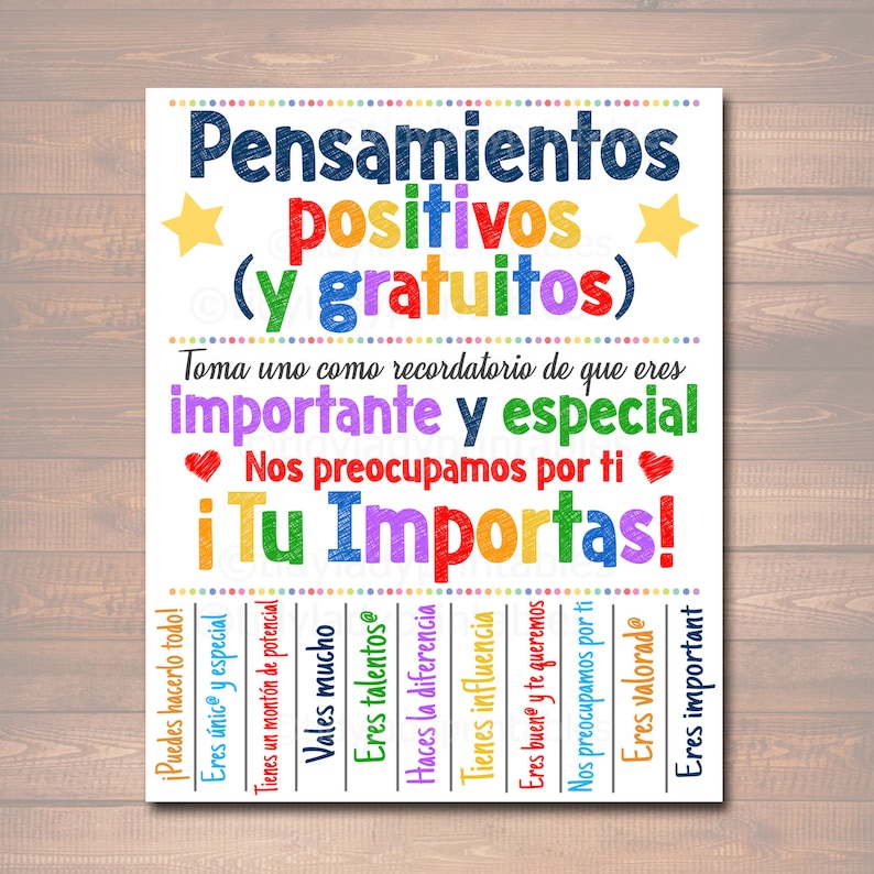 Spanish Positive Thoughts Tear-Off Flyer: Counselor Office Decor (Digital Download) image 1