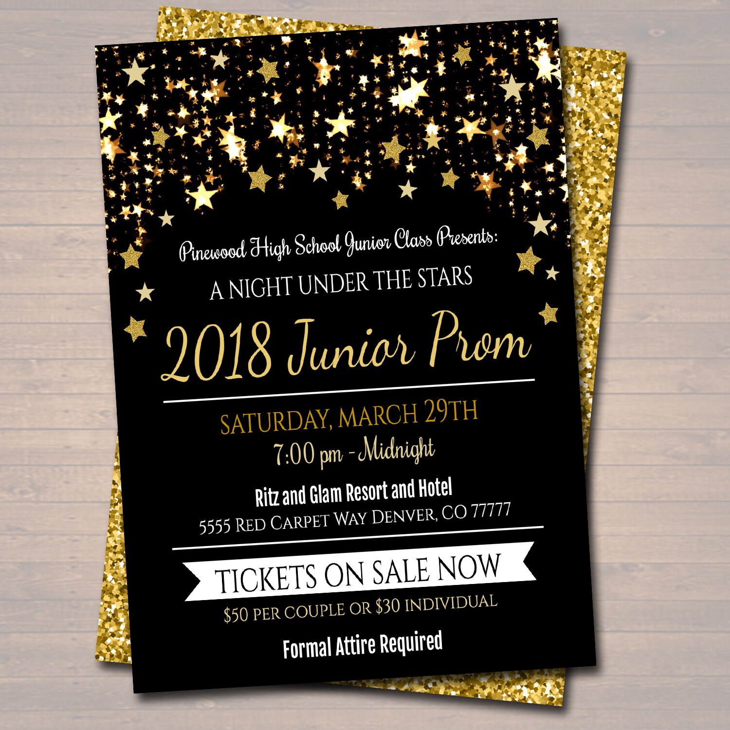 Custom Prom Invitations Editable Prom Invitation: Gold Glitter Starry Night (digital Download ...
