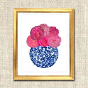 Chinoiserie Ginger Jar Art Print: Blaue, weiße und rosa Pfingstrosen (Digitaler Download)