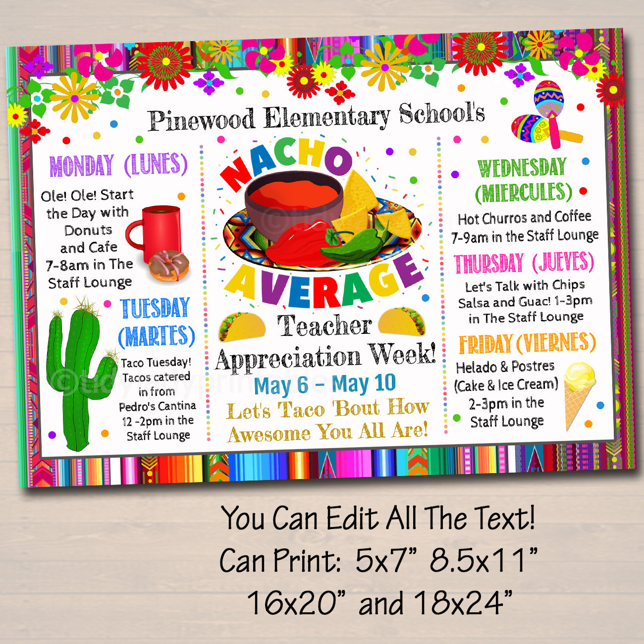 Editable Nacho Average Teacher Appreciation Week Itinerary Poster ...