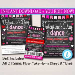 EDITIERBARE Valentinstag-Tanz-Set Schultanz-Flyer-Party einladen, Kirchen-Gemeinschafts-Veranstaltung, Schatz-Tanz, pto pta, SOFORTIGER DOWNLOAD