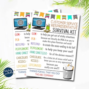 Customer Service Representative Survival Kit Gift Tags, Employee Staff Appreciation Gift, HR Dept Secretary Day Digital Editable Template