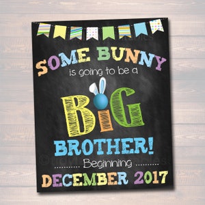 Easter Pregnancy Announcement, Big Brother Promotion, Printable Chalkboard Photo Prop Pregancy Reveal, Some Bunny Going to Be a Big Brother