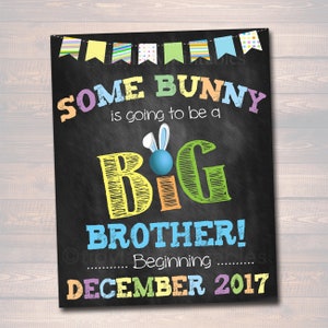 Easter Pregnancy Announcement, Big Brother Promotion, Printable Chalkboard Photo Prop Pregancy Reveal, Some Bunny Going to Be a Big Brother image 1