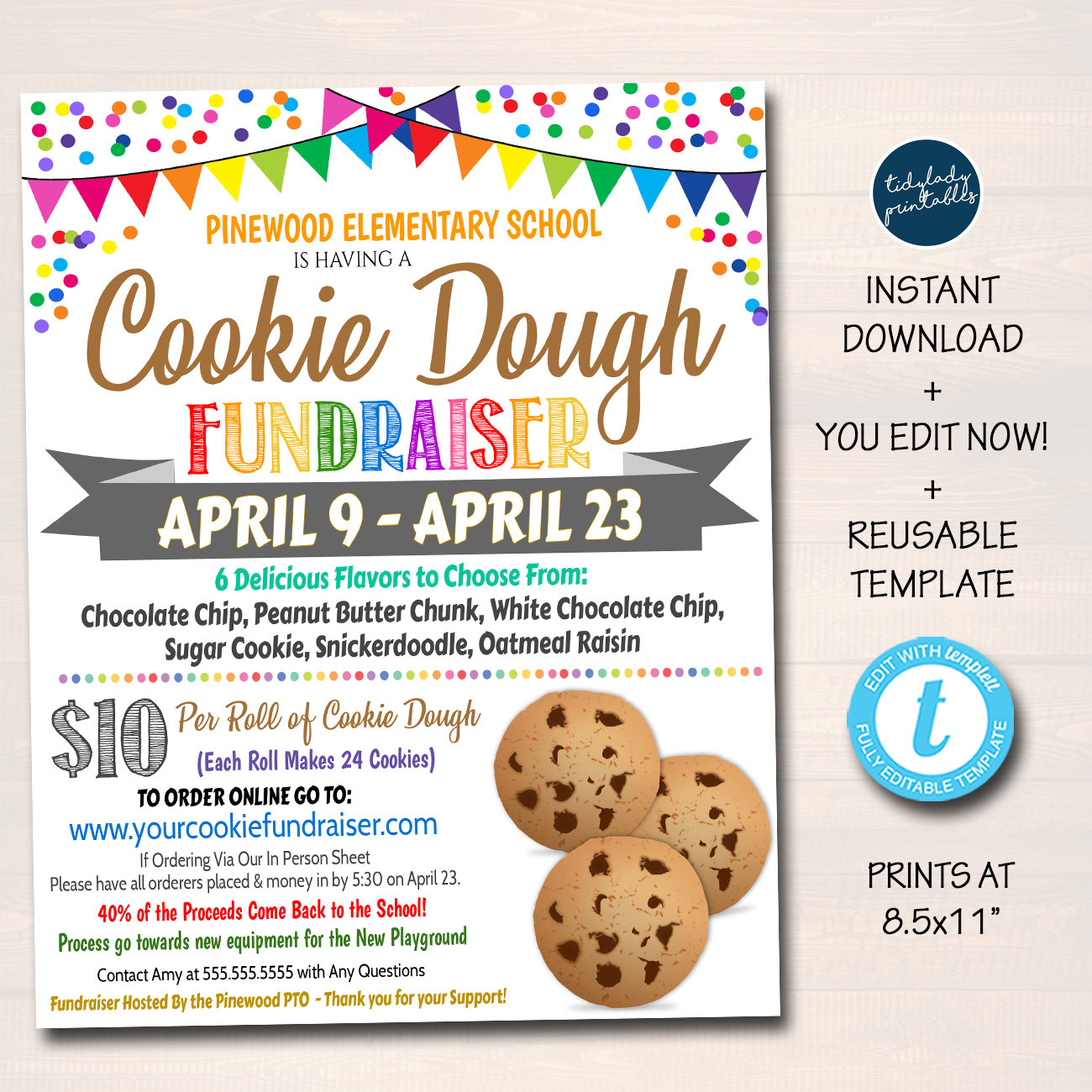 Cookie Dough Fundraiser Flyer School PTA PTO Fundraising Etsy UK
