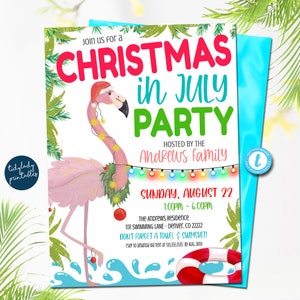 Christmas in July Flamingo Invitation: Editable Pool Party (Digital Download)