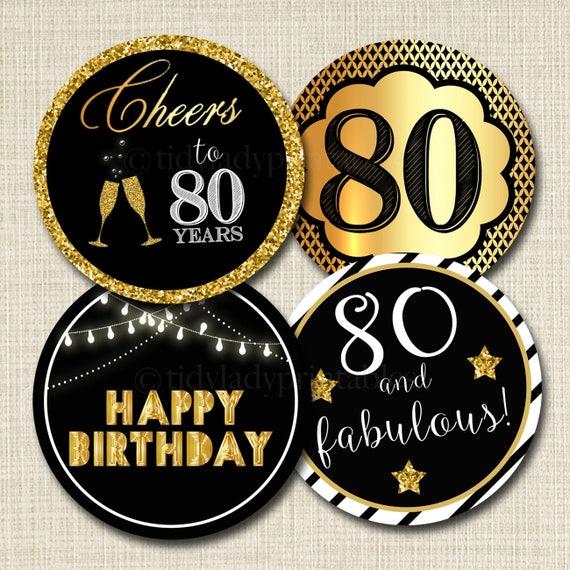 80th Birthday Cupcake Toppers Printable Cheers To Eighty Years Etsy