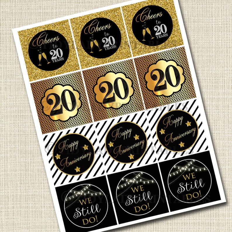 20th Anniversary Cupcake Toppers PRINTABLE Cheers to Twenty - Etsy