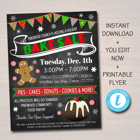 Editable Holiday Bake Sale Flyer Printable Pta Pto School Etsy