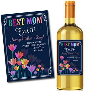 EDITABLE Mother&#39;s Day Wine Label, Personalized Mother&#39;s Day Gift Printable Wine Label, Best Mom Ever Mother&#39;s Day Gift Idea INSTANT DOWNLOAD