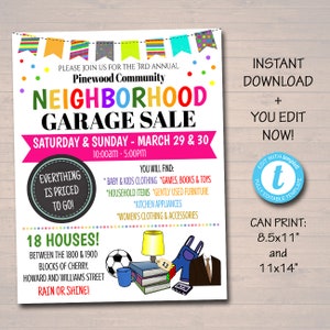 EDITABLE Garage Sale Flyer, Printable PTA PTO Flyer, School Church Fundraiser, Neighborhood Rummage Sale Event Poster, Digital Printable