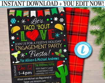Invitación a fiesta navideña: Taco Bout Love, editable (descarga digital)