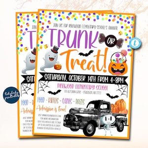 EDITABLE Trunk or Treat Flyer/Invitation/Poster Printable Halloween Templates, Community Halloween Event, Kids Halloween, Halloween Party