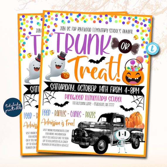 EDITABLE Trunk or Treat Flyer/Invitation Printable Halloween Invitation, Community Halloween Event, Kids Halloween, Halloween Party Invite Il_570xn