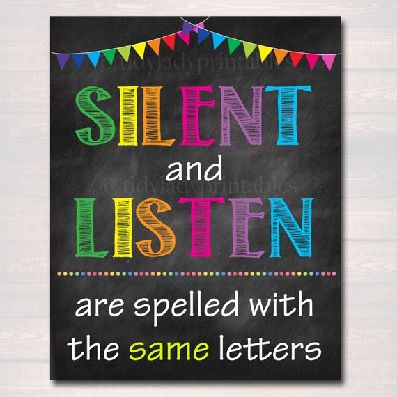 Classroom Rules Poster: Silent and Listen Printable (digital