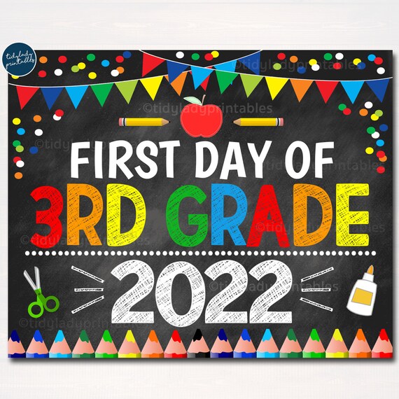 First Day of Third Grade 2022, Printable Back to School Chalkboard Sign, Primary Colors Boy Confetti, 3rd Grade Digital Instant Download Il_570xn