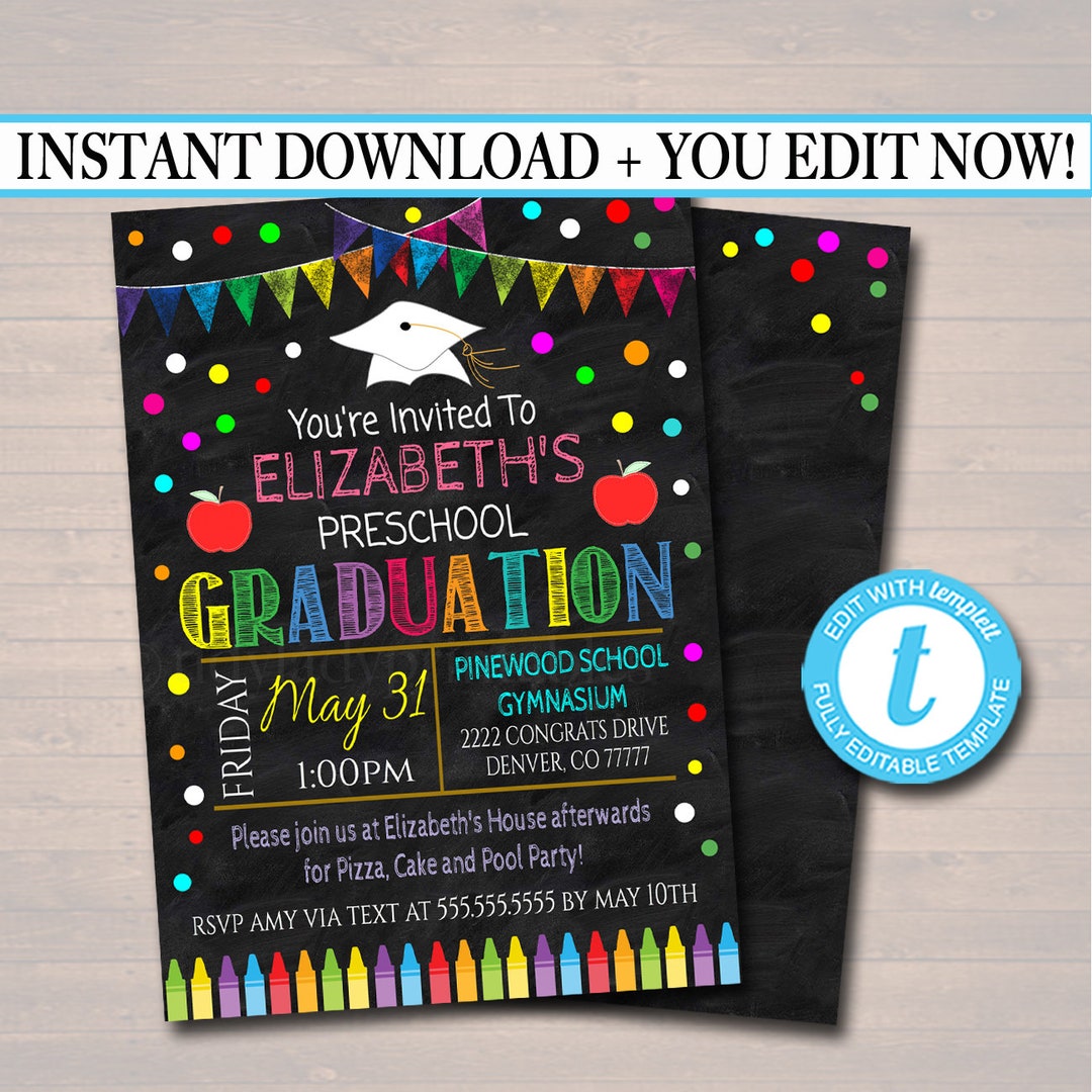 Editable Graduation Invitation Chalkboard Printable Kindergarten Preschool Pre K Graduate School Graduation Ceremony Invite INSTANT DOWNLOAD - Etsy editable-graduation-invitation-chalkboard-printable-kindergarten-preschool-pre-k-graduate-school-graduation-ceremony-invite-instant-download-etsy