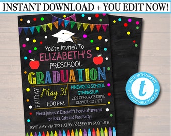 Editable Chalkboard Graduation Invitation: School Ceremony Invite (Digital Download)