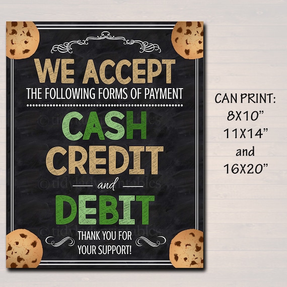 PRINTABLE Credit Card Sign, Fundraising Booth, Bake Sale, Cookie Booth ...