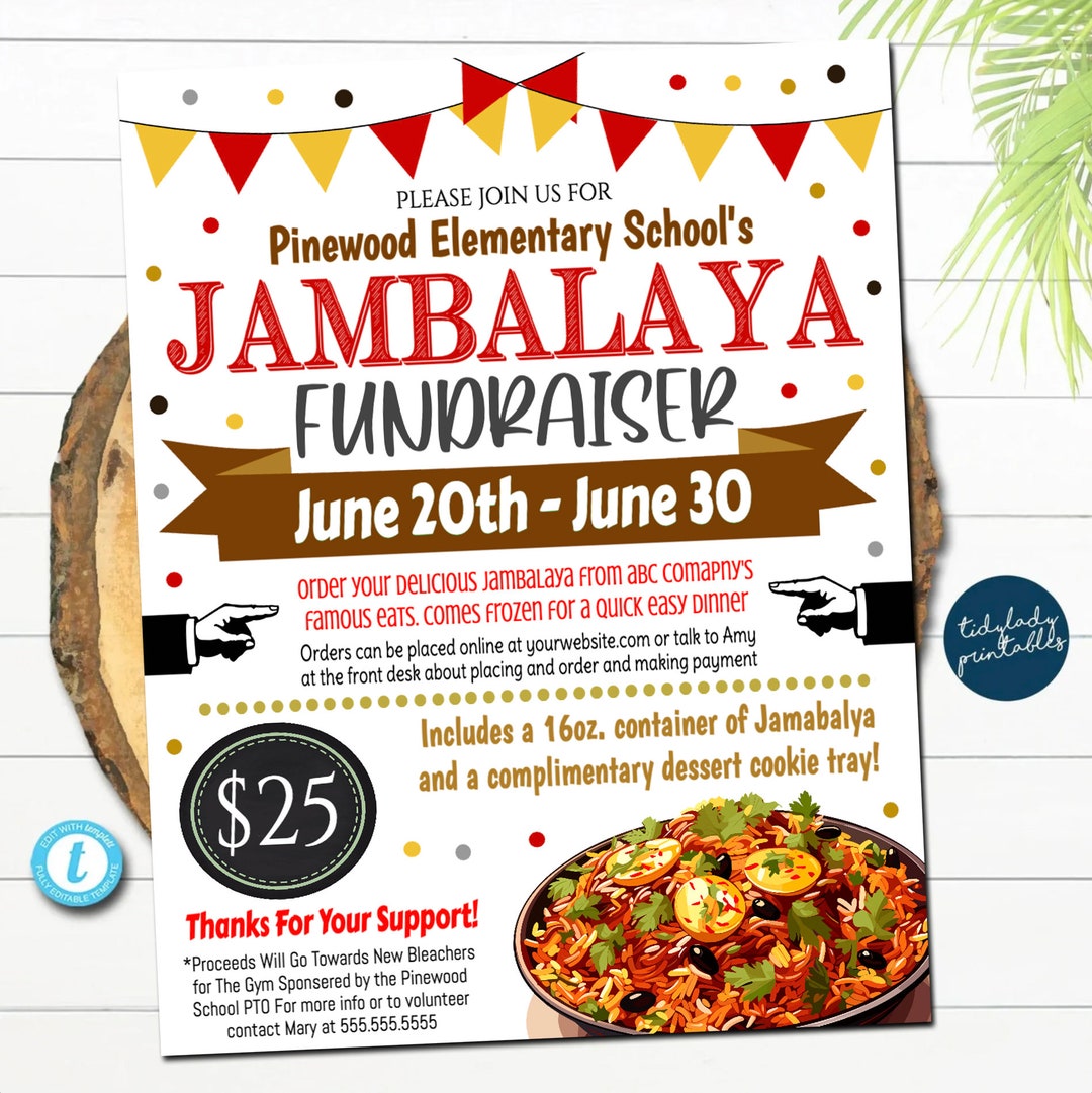 Jambalaya Fundraiser Flyer, Food Product Fundraising Printable, School
