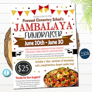 Volantino per raccolta fondi jambalaya, raccolta fondi per prodotti alimentari stampabile, volantino scolastico Pta Pto, evento di beneficenza senza scopo di lucro, MODELLO MODIFICABILE