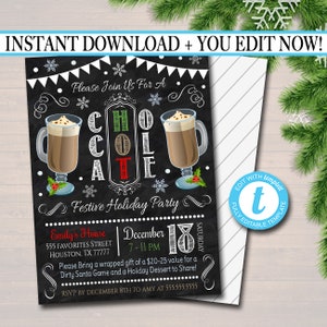 EDITABLE Hot Chocolate Xmas Party Invitation Christmas Party Invite, Holiday Hot Cocoa Party Digital Chalkboard Invitation, INSTANT DOWNLOAD