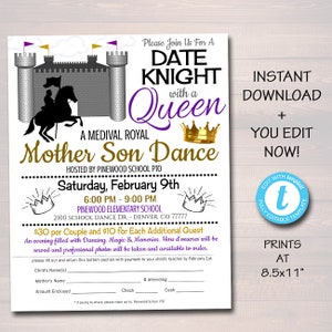 Mother Son Dance Flyer: Medieval Knight Theme (INSTANT DOWNLOAD)