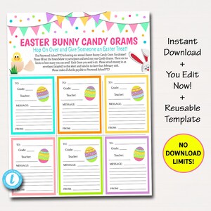 Easter Candy Gram Flyer, School Fundraiser Template, Easter Bunny Candy Church Community Event, School Pto Pta, Afdrukbare bewerkbare sjabloon