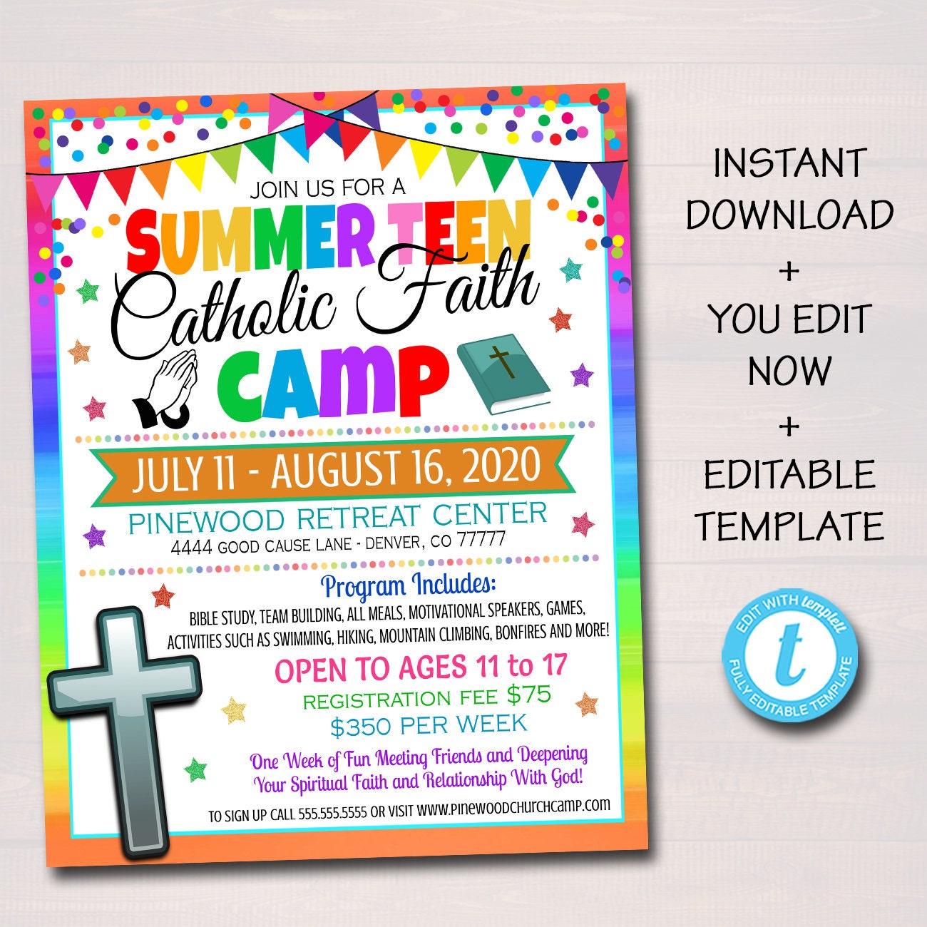 Catholic Bible Camp Flyer Religious Retreat Church Camp - Etsy España