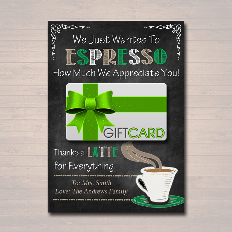 EDITABLE Coffee Card Holder Thanks a Latte Gift Card