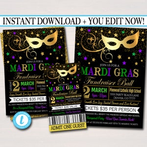 EDITIERBARE Karneval Fundraiser Set, Flyer Einladung Ticket Maskerade Ball Formal, Katholische Kirche Schulnutzen, Pto Pta SOFORTIGER DOWNLOAD