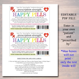 Etichetta modificabile per pillole della felicità: divertente regalo stampabile (PDF) immagine 2