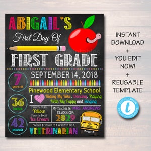 First Day Of School Sign, Back to School Chalkboard Poster, Personalized School Chalkboard Sign, Any Grade Sign 1st Day of School