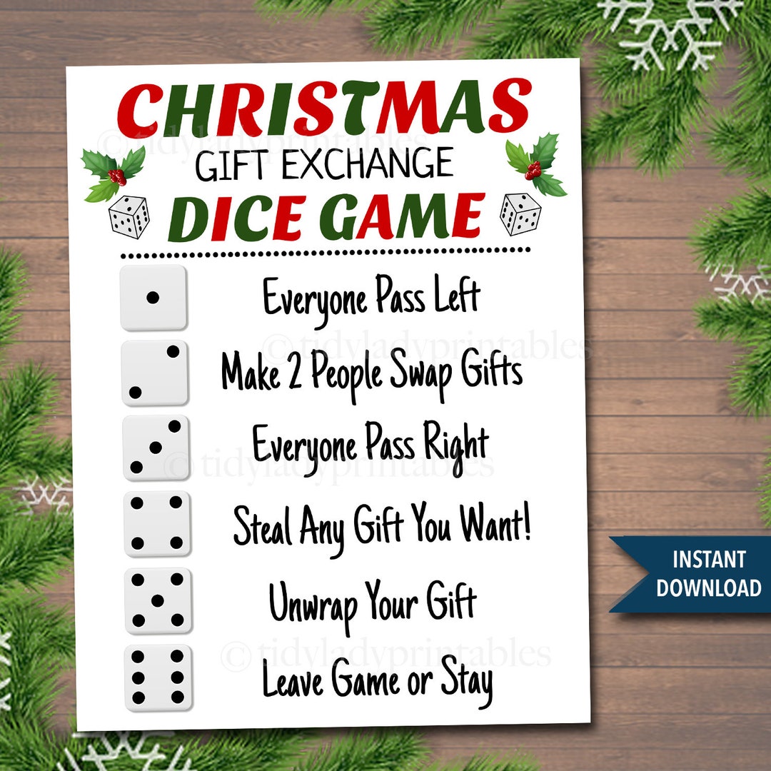 Christmas Gift Exchange Dice Game, Christmas Party Game, Present Swap White Elephant, Dirty 