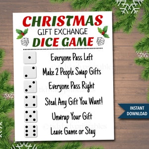Christmas Gift Exchange Dice Game, Christmas Party Game, Present Swap white elephant, dirty santa, INSTANT DOWNLOAD, Secret Santa