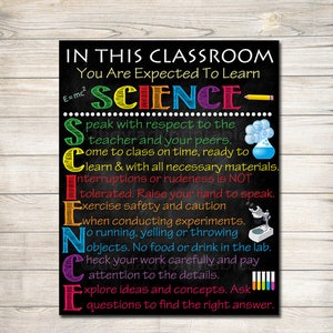 Science Classroom Rules Poster, Science Class Decor, Science Lab Printable Art, Classroom Sign, Custom Teacher Poster, Science Teacher Gifts image 1