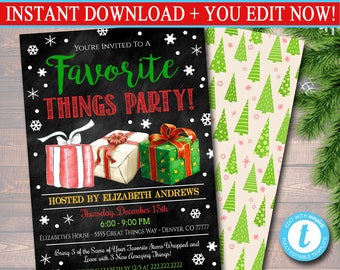 EDITABLE Favorite Things Exchange Party Invitation, Bridal Shower Invite, Teacher Party Holiday Invite, Dirta Santa Party INSTANT DOWNLOAD