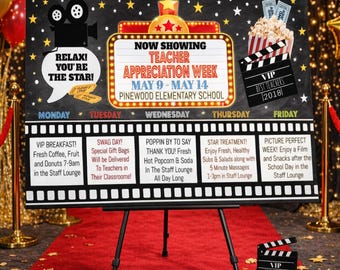 Editable Movie Theme Teacher Appreciation Week Itinerary Poster, Staff Thank You Hollywood Theme Template (Digital File)