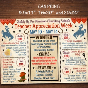 EDITABLE Western Themed Teacher Appreciation Week Itinerary Poster, Wild West Appreciation Week Schedule Events, INSTANT DOWNLOAD Printable image 2